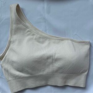 Chic One-Shoulder Ribbed Top in Cream